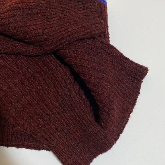 Varsity Striped Crop Sweater Preppy Size M Burgundy Yellow Blue School Pullover - Picture 10 of 10